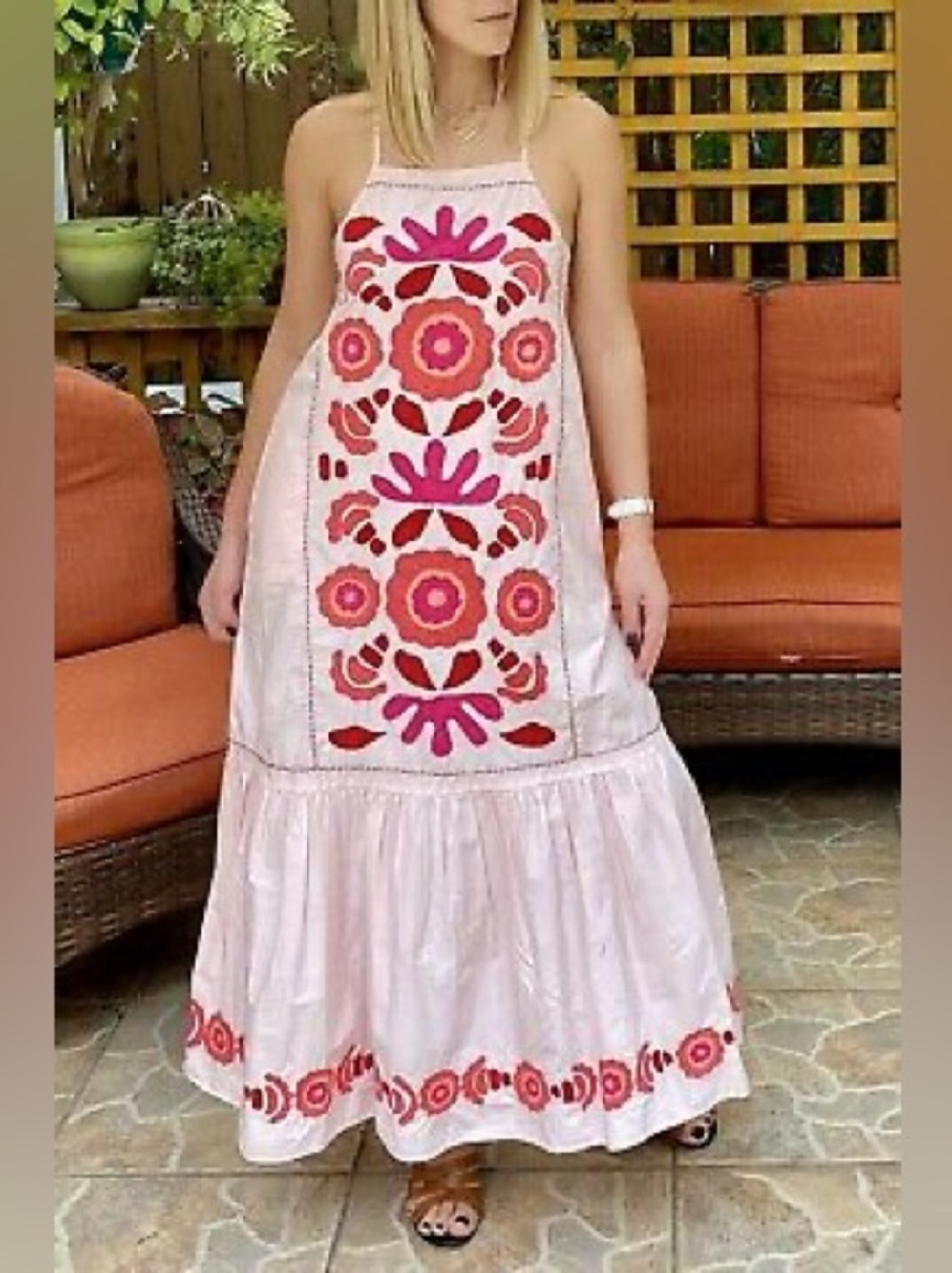 New $89 Zara Embroidered Pink Maxi Dress Limited Edition Small 0881/131 - Picture 4 of 13